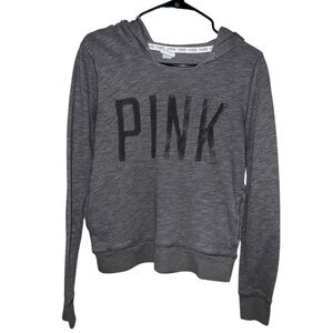 Y2K 2012 Victoria’s Secret PINK Charcoal Pullover Hoodie Black Distressed Logo M